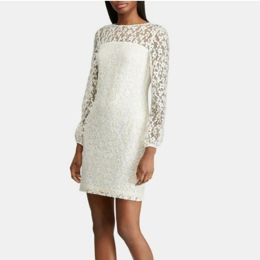 “LAUREN RALPH LAUREN” Floral Lace Overlay Shift Dress